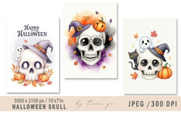 Download Watercolor Halloween Skull Illustrations - Illustrations Collection