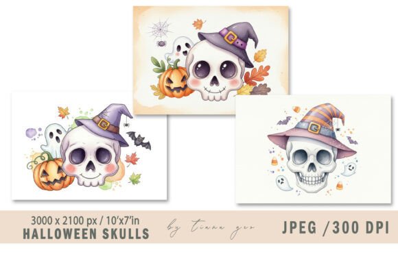 Download Watercolor Halloween Skull Illustrations - Illustrations Collection