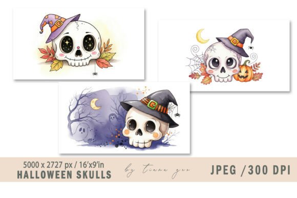 Download Watercolor Halloween Skull Illustrations - Illustrations Collection