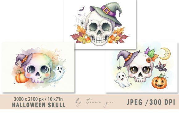 Download Watercolor Halloween Skull Illustrations - Illustrations Collection