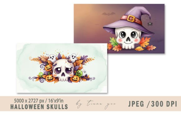 Download Watercolor Halloween Skull Illustrations - Illustrations Collection
